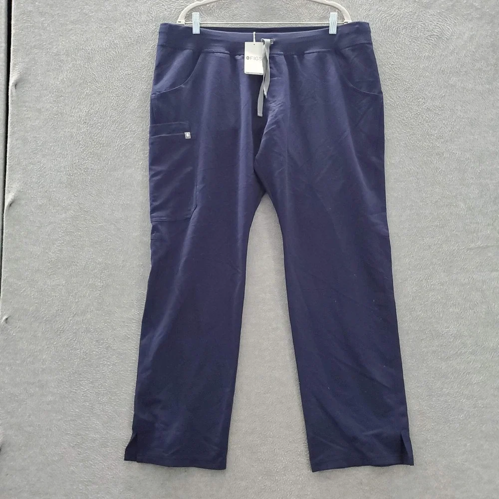 FIGS Women Scrub Bottom XL Blue 1429 Cargo Straight Leg Drawstring
